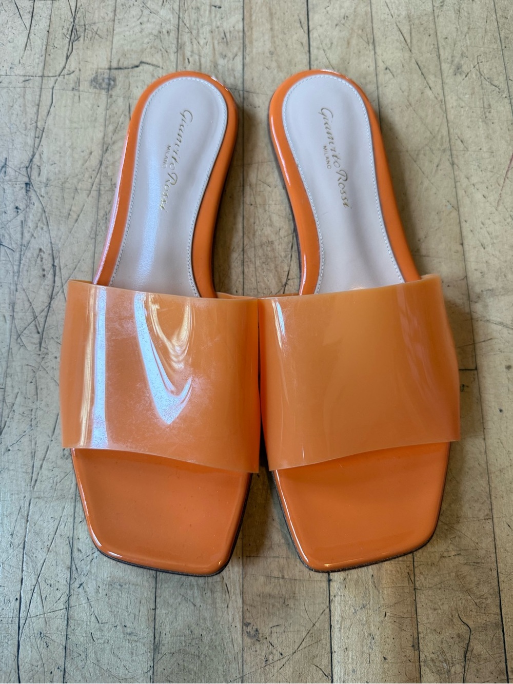 GIANVITO ROSSI Italian Slide Sandals Orange PVC 37.5 - Picture 2 of 8